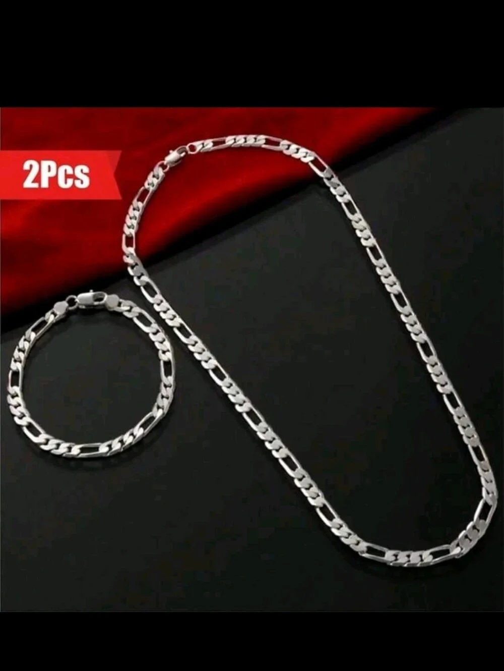 Fashionable, Elegant Men's 925 Sterling Silver Figaro Chain Necklace & Bracelet